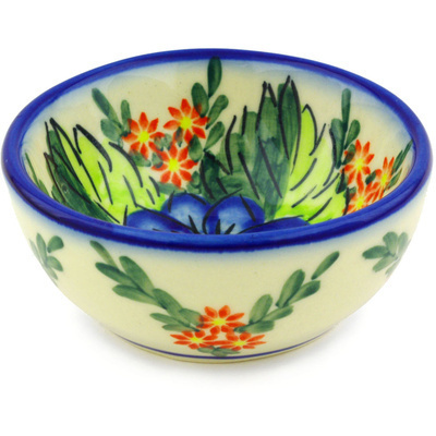 Polish Pottery Bowl 4&quot; Blue Bouquet UNIKAT