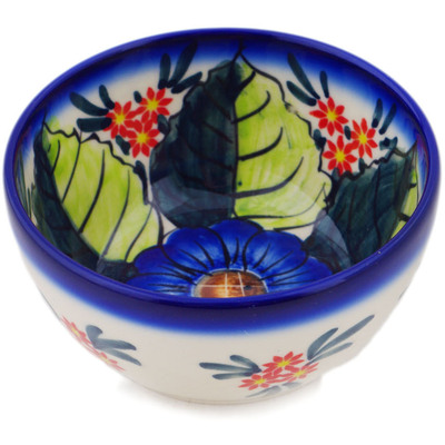 Polish Pottery Bowl 4&quot; Blue Bouquet UNIKAT