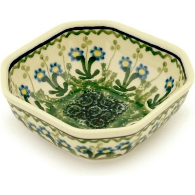 Polish Pottery Bowl 4&quot; Blue Daisy Circle