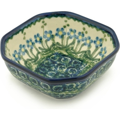 Polish Pottery Bowl 4&quot; Blue Daisy Circle