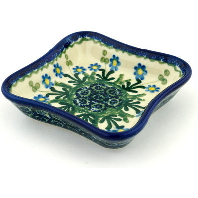 Polish Pottery Bowl 4" Blue Daisy Circle