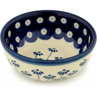 Polish Pottery Bowl 4&quot; Blue Daisy Peacock