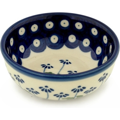 Polish Pottery Bowl 4" Blue Daisy Peacock