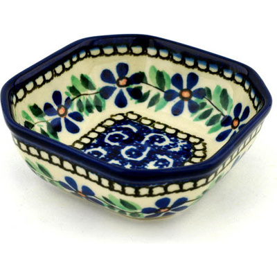 Polish Pottery Bowl 4&quot; Blue Daisy Swirls