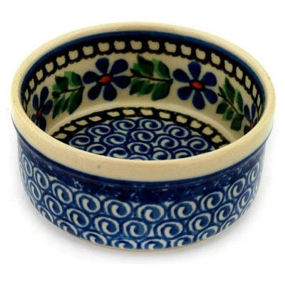 Polish Pottery Bowl 4&quot; Blue Daisy Swirls