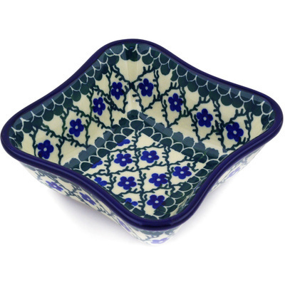 Polish Pottery Bowl 4&quot; Blue Daisy Trellis