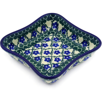 Polish Pottery Bowl 4&quot; Blue Daisy Trellis