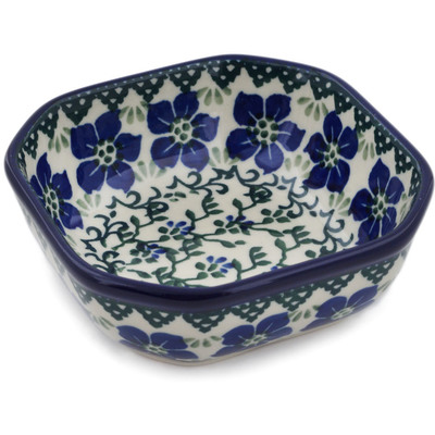 Polish Pottery Bowl 4&quot; Blue Dogwood