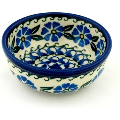 Polish Pottery Bowl 4&quot; Blue Flax Circle