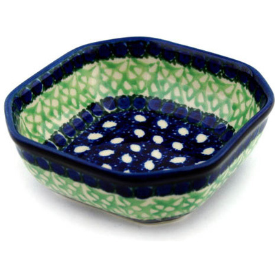 Polish Pottery Bowl 4&quot; Blue Peas UNIKAT