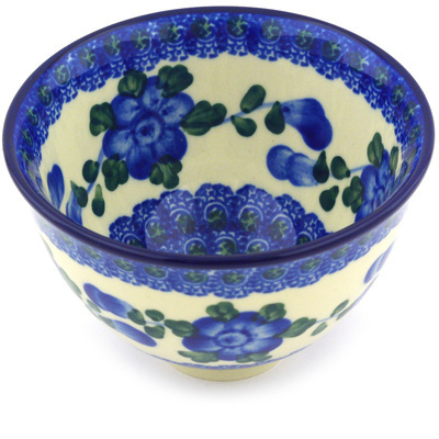 Polish Pottery Bowl 4&quot; Blue Poppies