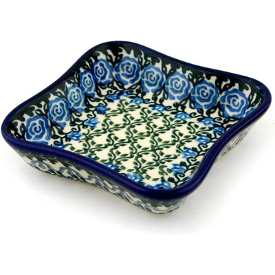 Polish Pottery Bowl 4&quot; Blue Rose Trellis UNIKAT