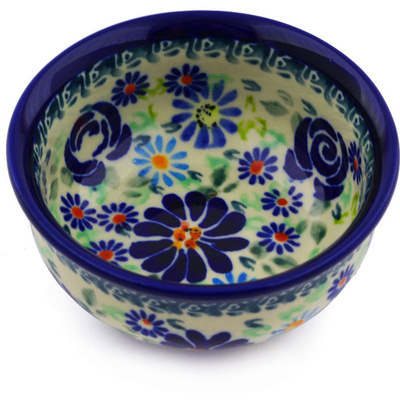 Polish Pottery Bowl 4&quot; Blue Summer Garden