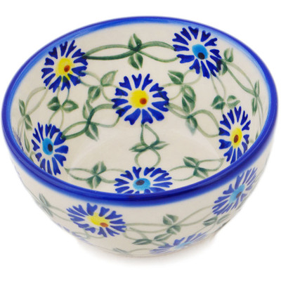 Polish Pottery Bowl 4&quot; Blue Thistle Beauty