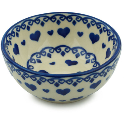 Polish Pottery Bowl 4&quot; Blue Valentine Hearts