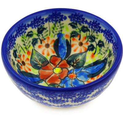 Polish Pottery Bowl 4&quot; Bold Poppies UNIKAT