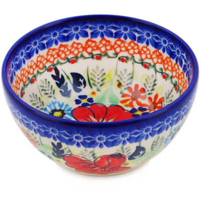 Polish Pottery Bowl 4&quot; Bold Poppies UNIKAT