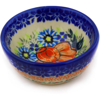 Polish Pottery Bowl 4&quot; Bold Poppies UNIKAT