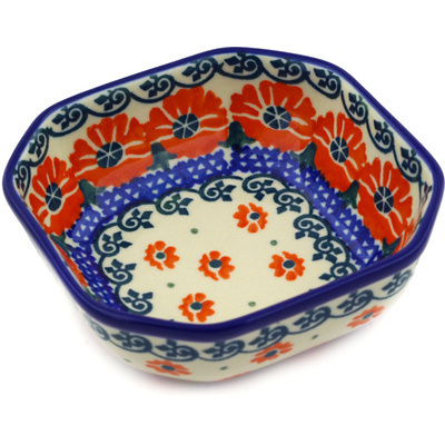 Polish Pottery Bowl 4&quot; Bright Orange Blossoms