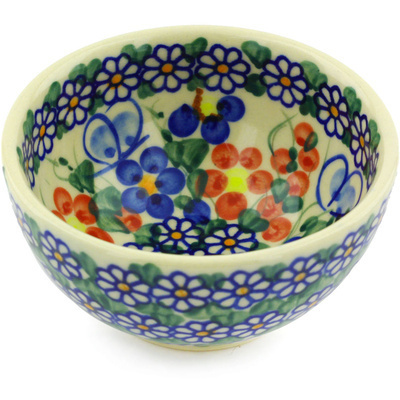 Polish Pottery Bowl 4&quot; Butterfly Garden UNIKAT