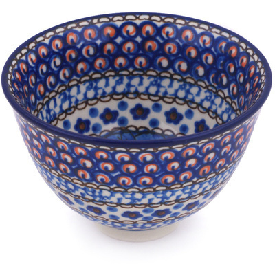 Polish Pottery Bowl 4&quot; Cobalt Poppies UNIKAT