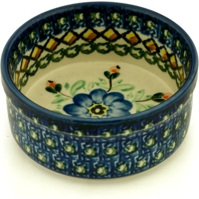 Polish Pottery Bowl 4&quot; Cobalt Poppies UNIKAT