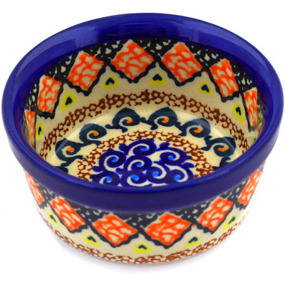 Polish Pottery Bowl 4&quot; Coral Diamonds UNIKAT