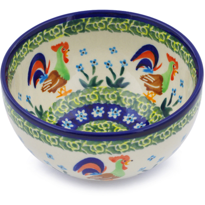 Polish Pottery Bowl 4" Country Rooster UNIKAT