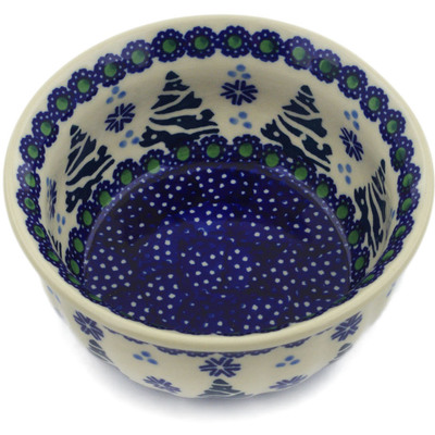 Polish Pottery Bowl 4&quot; Falling Snowflakes