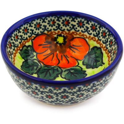 Polish Pottery Bowl 4&quot; Fiery Poppies UNIKAT