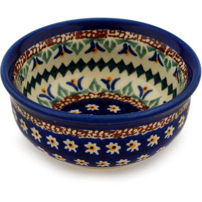 Polish Pottery Bowl 4&quot; Floral Peacock UNIKAT