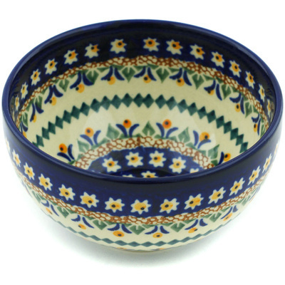 Polish Pottery Bowl 4" Floral Peacock UNIKAT