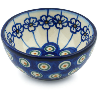 Polish Pottery Bowl 4&quot; Flowering Peacock