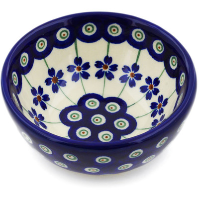 Polish Pottery Bowl 4&quot; Flowering Peacock