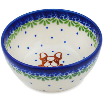 Polish Pottery Bowl 4&quot; Frenchie In A Pumpkin
