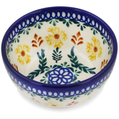 Polish Pottery Bowl 4&quot; Golden Flower Garden