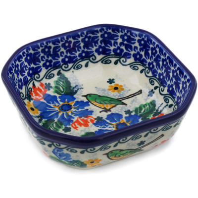 Polish Pottery Bowl 4&quot; Green Bird Garden UNIKAT