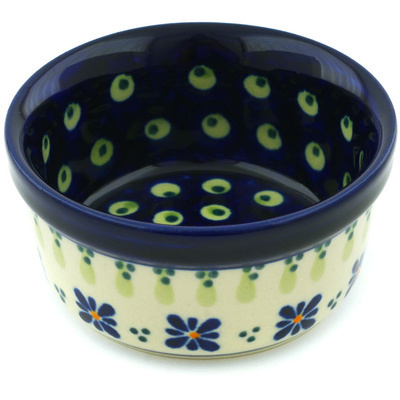 Polish Pottery Bowl 4&quot; Green Gingham Peacock