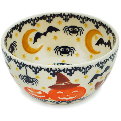 Polish Pottery Bowl 4&quot; Halloween Spooky Pumpkin