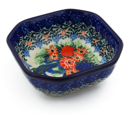 Polish Pottery Bowl 4&quot; Hummingbird Bouquet UNIKAT