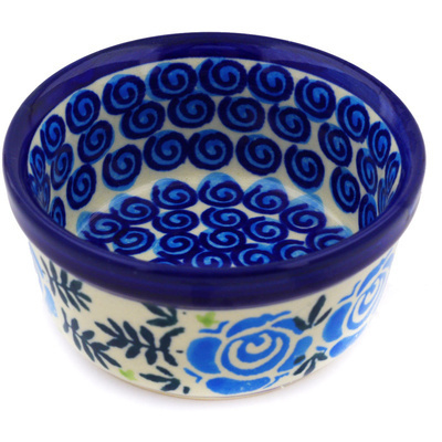 Polish Pottery Bowl 4&quot; Lady Blue Roses UNIKAT