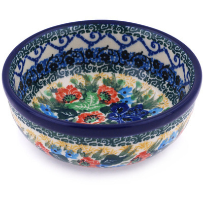 Polish Pottery Bowl 4&quot; Lupines And Roses UNIKAT