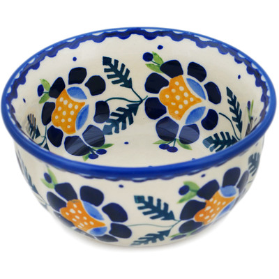 Polish Pottery Bowl 4&quot; Orange And Blue Flower