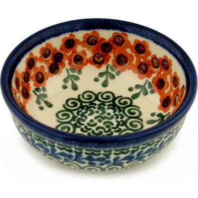 Polish Pottery Bowl 4&quot; Orange Poppy Wreath