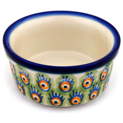 Polish Pottery Bowl 4" Peacock Feathers