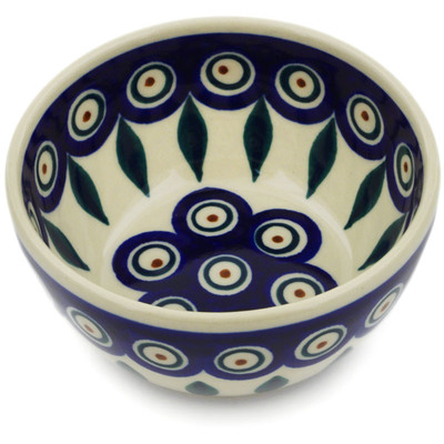 Polish Pottery Bowl 4" Peacock