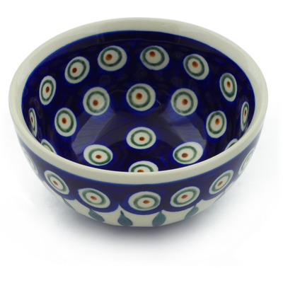 Polish Pottery Bowl 4&quot; Peacock Leaves