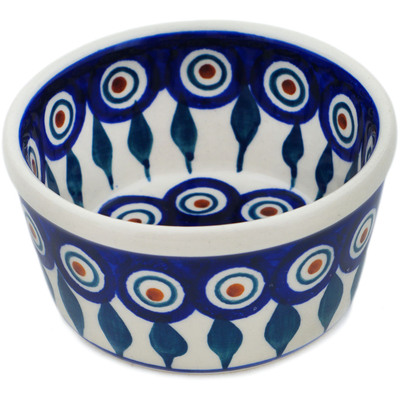 Polish Pottery Bowl 4&quot; Peacock Leaves