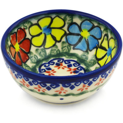 Polish Pottery Bowl 4&quot; Primary Poppies UNIKAT