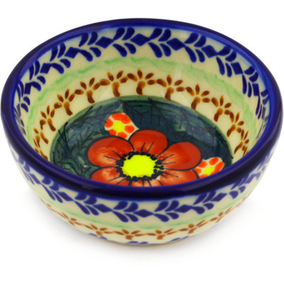 Polish Pottery Bowl 4&quot; Rainbow Poppies UNIKAT